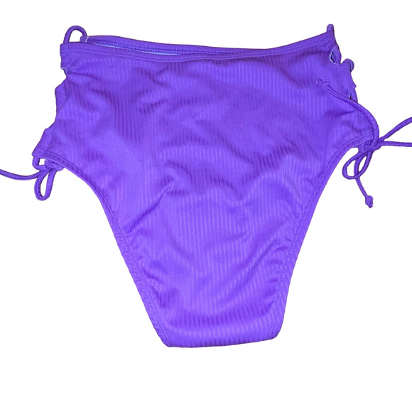 Salt + Cove Jrs' Raised Rib Strappy Bralette high waisted Bikini set, purple XS - Picture 3 of 11